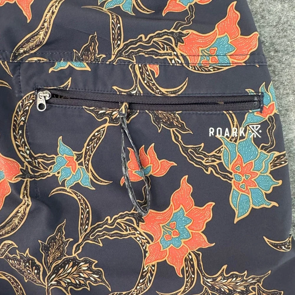 Roark Revival 36x8.5 Gray Floral Passage Batavia Batik Performance Board Shorts